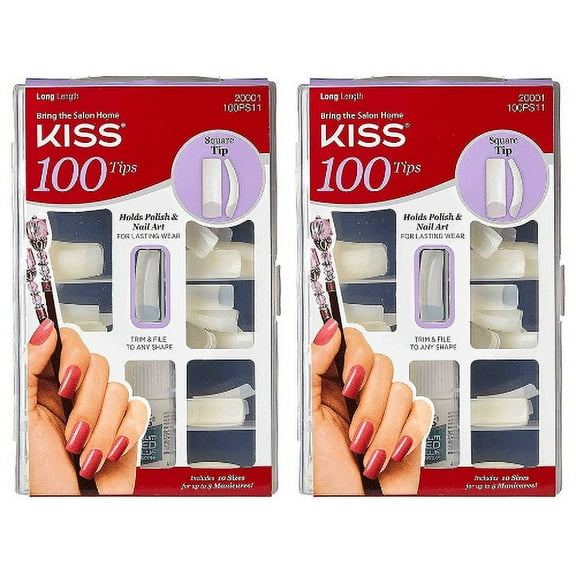 KISS Salon Acrylic Natural Nails - 100 Piece Kit Square Tip - 100PS11 2-Pack