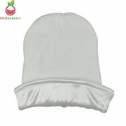 Pomberries White Satin Lined Beanie, Warm Hat, Winter Sports cap, Frizzy Hair Care, for kids, Teen