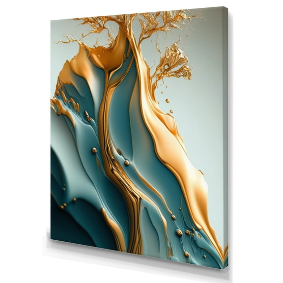 Designart Abstract Blue And Gold Leaves III Canvas Wall Art