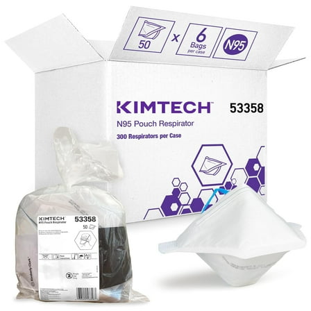 Kimberly-Clark Professional N95 Pouch Respirator (53358), NIOSH-Approved, Made in U.S.A., Regular Size, 50 Respirators/Bag, White