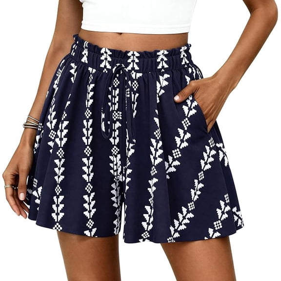 PRETTYGARDEN Women's Flowy Shorts Summer Fashion Beach Vacation Clothes Casual High Waist Wide Leg Ruffle Shorts