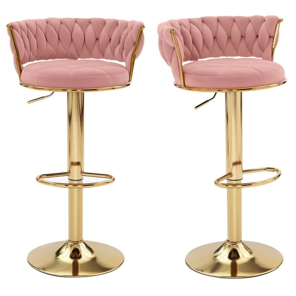 Juego de 2 taburetes de bar VECELO con altura de mostrador ajustable, color rosa