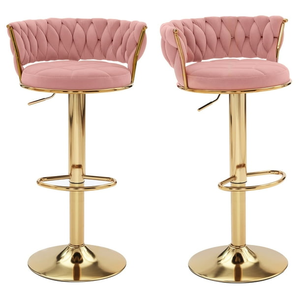 Juego de 2 taburetes de bar VECELO con altura de mostrador ajustable, color rosa
