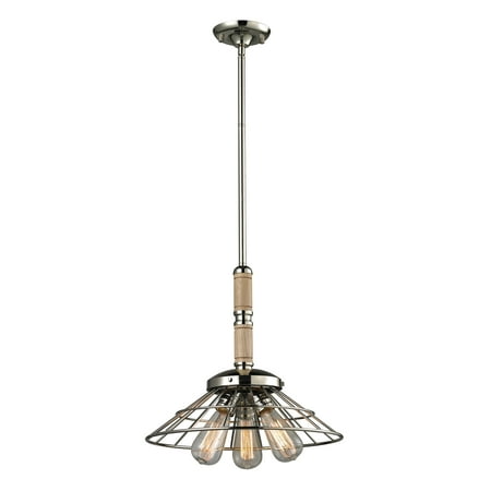 - Elk Lighting Spun Wood Collection 3 Light Pendant In Polished Nickel - 14224/3