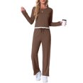 thumbnail image 2 of INSPIRE CHIC Women's Pajama Sets Long Sleeve Crewneck Elastic Waistband Lounge Sets with Pockets XL Brown, 2 of 6