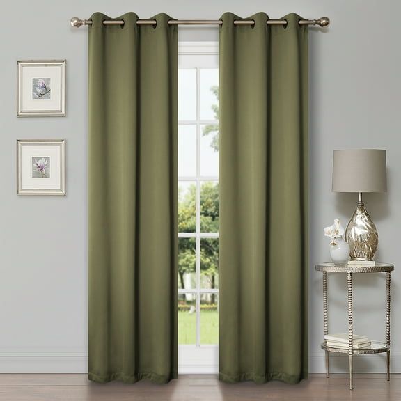 Bkue Nile Mills Modern, Classic Solid Semi Blackout Curtains, Set of 2, 42" x 84", Olive Green
