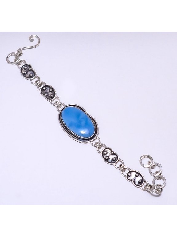 Blue Opal - Peru 925 Silver Plated Bracelet 7.99" B_9206_72_9, Valentine's Day Gift, Birthday Gift, Beautiful Jewelry For Woman & Girls