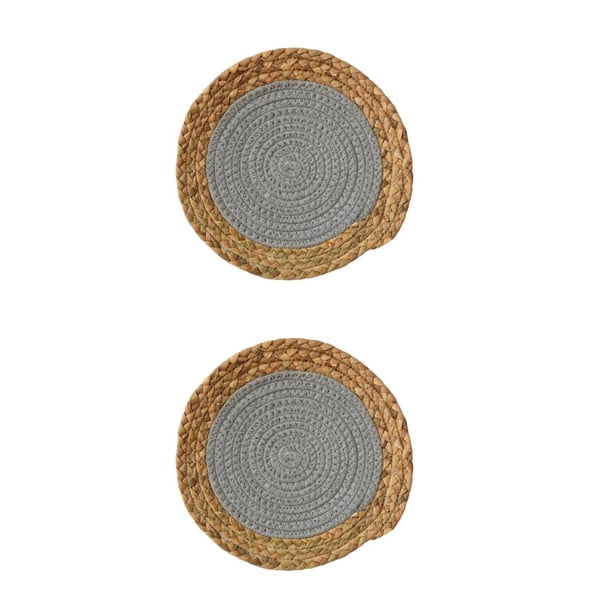 Injueey Mantel de redonda, posavasos, mantel Individual de aislamiento tejido de paja, escritorio de cocina antideslizante de estilo nórdico línea gris claro 15cm 2piezas