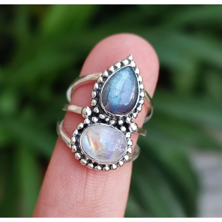 Best quality Genuine offers Fire Moonstone .925 Sterling Silver handcrafted ring size 8