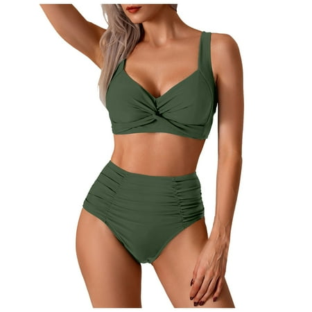 Sunka Swimsuit Women Plus Size Tummy Control Tankini Bathing Suits for Women 2 Piece Blouson Swimsuits Tank Top Boyshorts Loose Fit Floral Modest (Green XL)