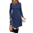 thumbnail image 4 of WIHOLL Long Sleeve Dresses for Women Fall Midi Dresses Elegant Casual Crew Neck Empire Waist Tunic Dress with Pockets, 4 of 11