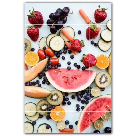 Picture-Tiles.com: Fruit Ceramic Tile Wall Mural WAL500714-46S. 17"W x 25.5"H using (24) 4.25" x 4.25" Ceramic Tiles-Satin Finish
