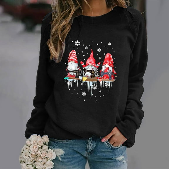 GERsome Christmas Sweatshirt Women Xmas Holiday Graphic Pullover Funny Casual Long Sleeve Holiday Shirts Top