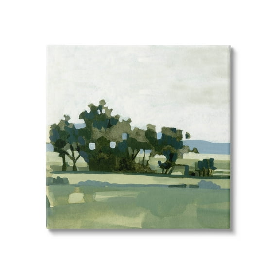 Rural Tree Grove Grassland Landscape Painting Gallery Wrapped Canvas Print Wall Art