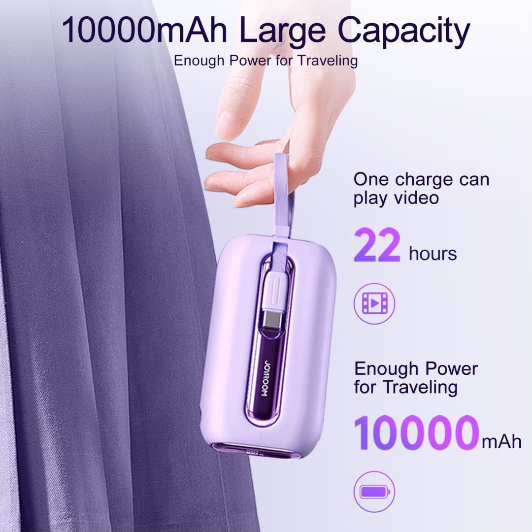 JOYROOM 10000mAh Power Bank with Built-in Cables, 22.5W Fast Charging, Purple photo 8
