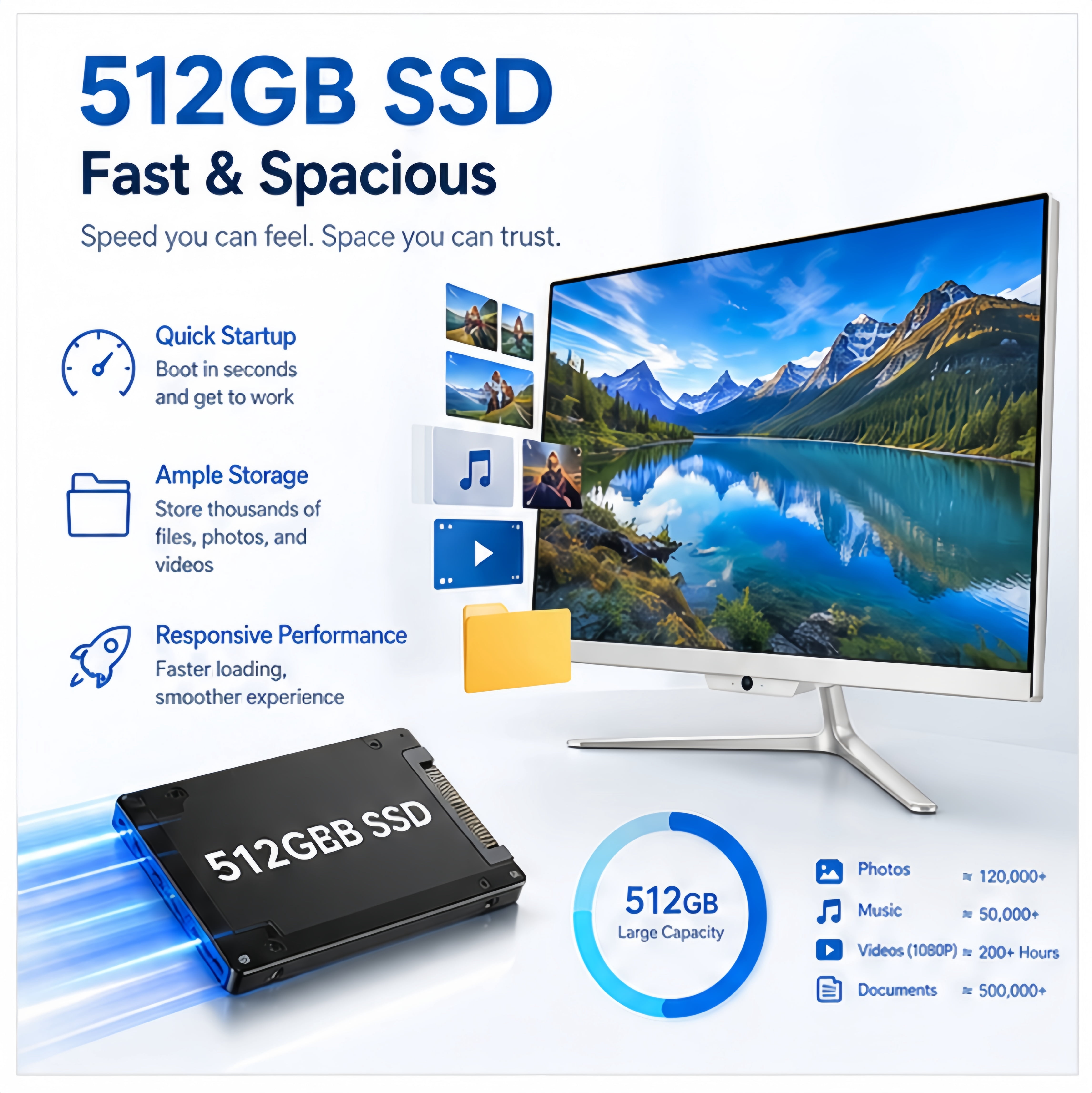 TOEMAAGIC All-in-One Desktop 24″ FHD Display Intel Core i5 16GB RAM 512GB SSD Windows 10,Mouse,Keyboard ,White