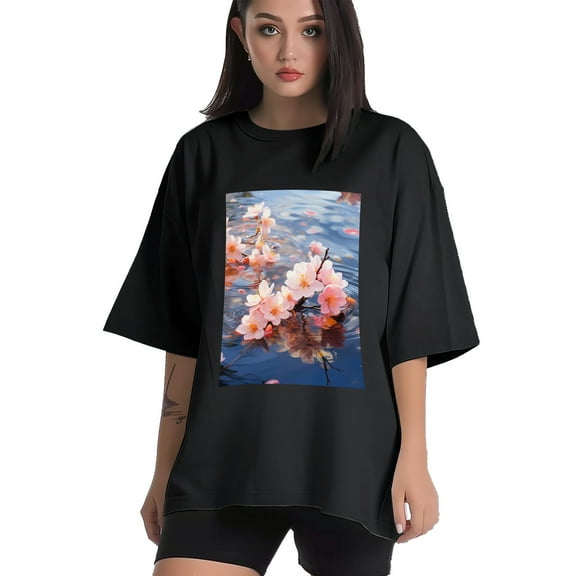 Plus Size Shirt for Women Black Tops for Women Short Sleeves Shirt for Women Peach Blossom1 T Shirt Crewneck Shirt for Women XS