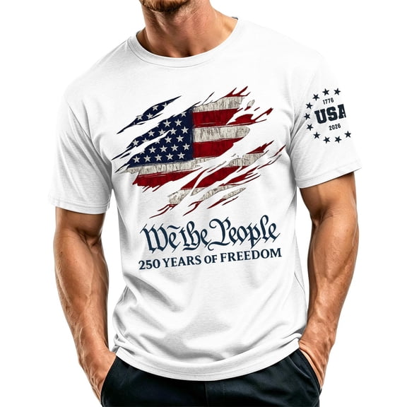 250 Anniversary USA Shirt Mens American Flag T Shirt Crewneck Pullover Short Sleeve Patriotic Tops,4XL