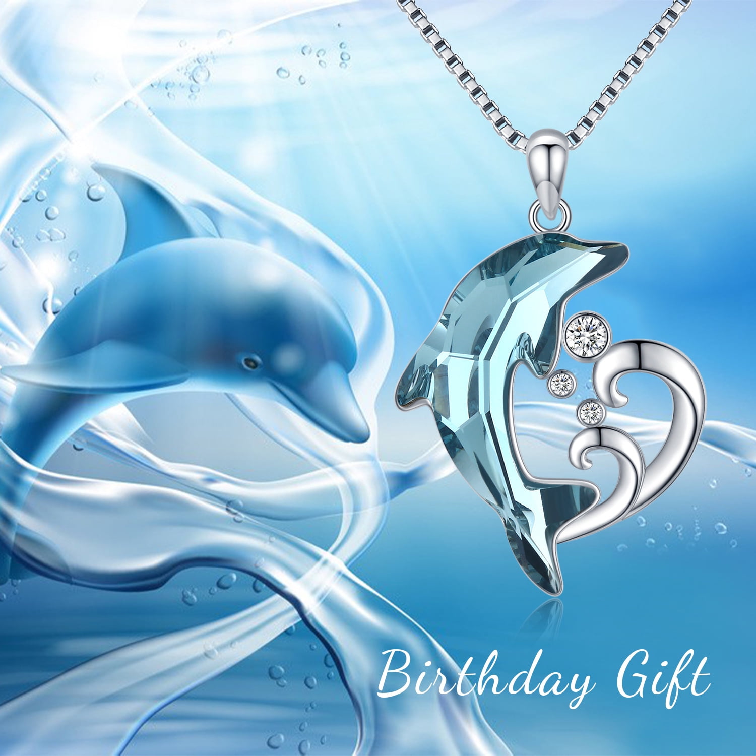 Coachuhhar Dolphin Necklace 925 Sterling Silver Blue Crystal Ocean Themes Pendant Necklace Jewelry Gifts for Women Mom Wife Birthday