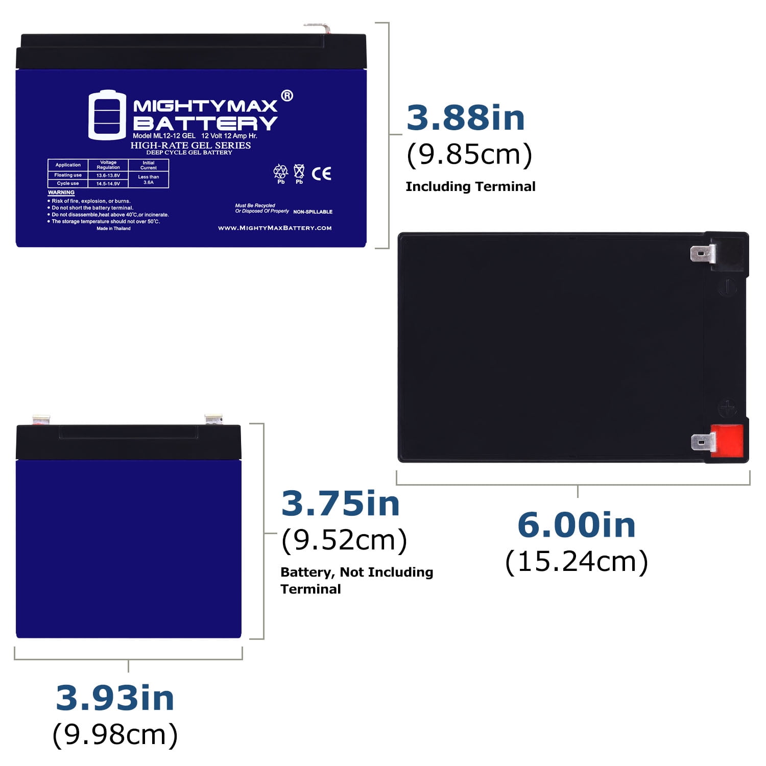 12V 12AH GEL F2 Replacement Battery Compatible with MotoTec Electric Trike 350w