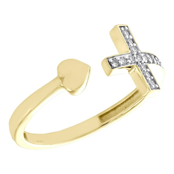 10K Yellow Gold Round Diamond Sideways Ladies Cross Heart Fashion Ring 0.10 Ct.