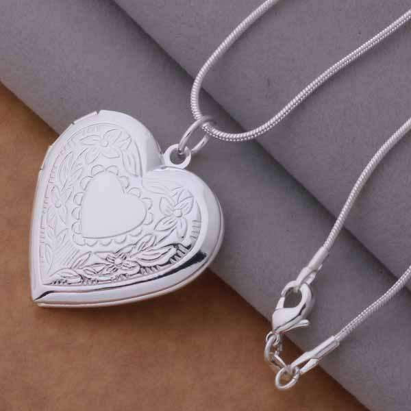 Charming Girl Sterling Silver Flower Heart Locket Necklace