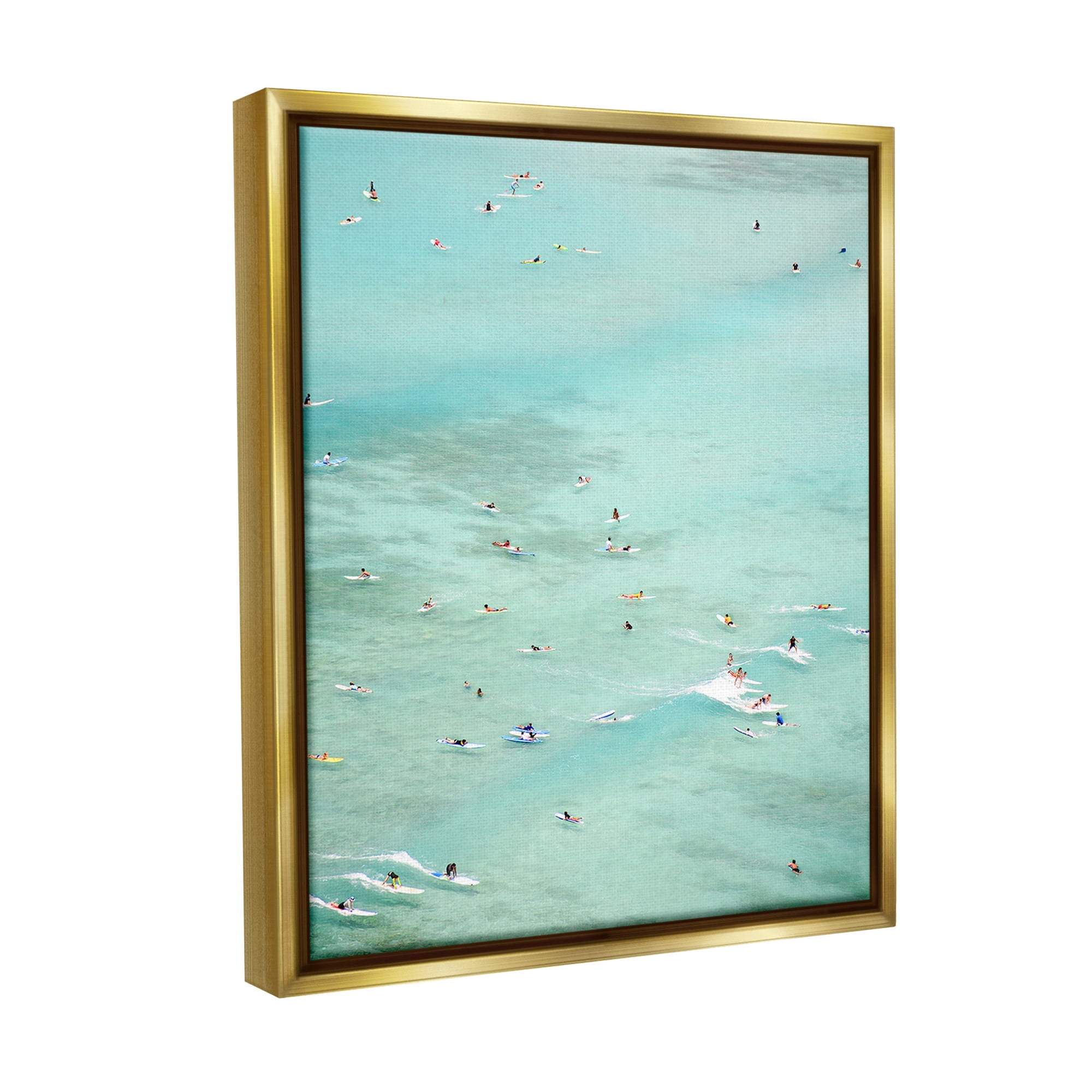 Stupell Industries People Swimming in Summer Landscape Painting Gold Floater Framed Canvas Art Print Wall Art, 17 x 21