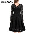 thumbnail image 2 of Vestido columpio de encaje floral vintage para mujer, vestido columpio formal de cóctel con cuello en V de manga larga Zhivalor BST2000446-6, 2 of 5