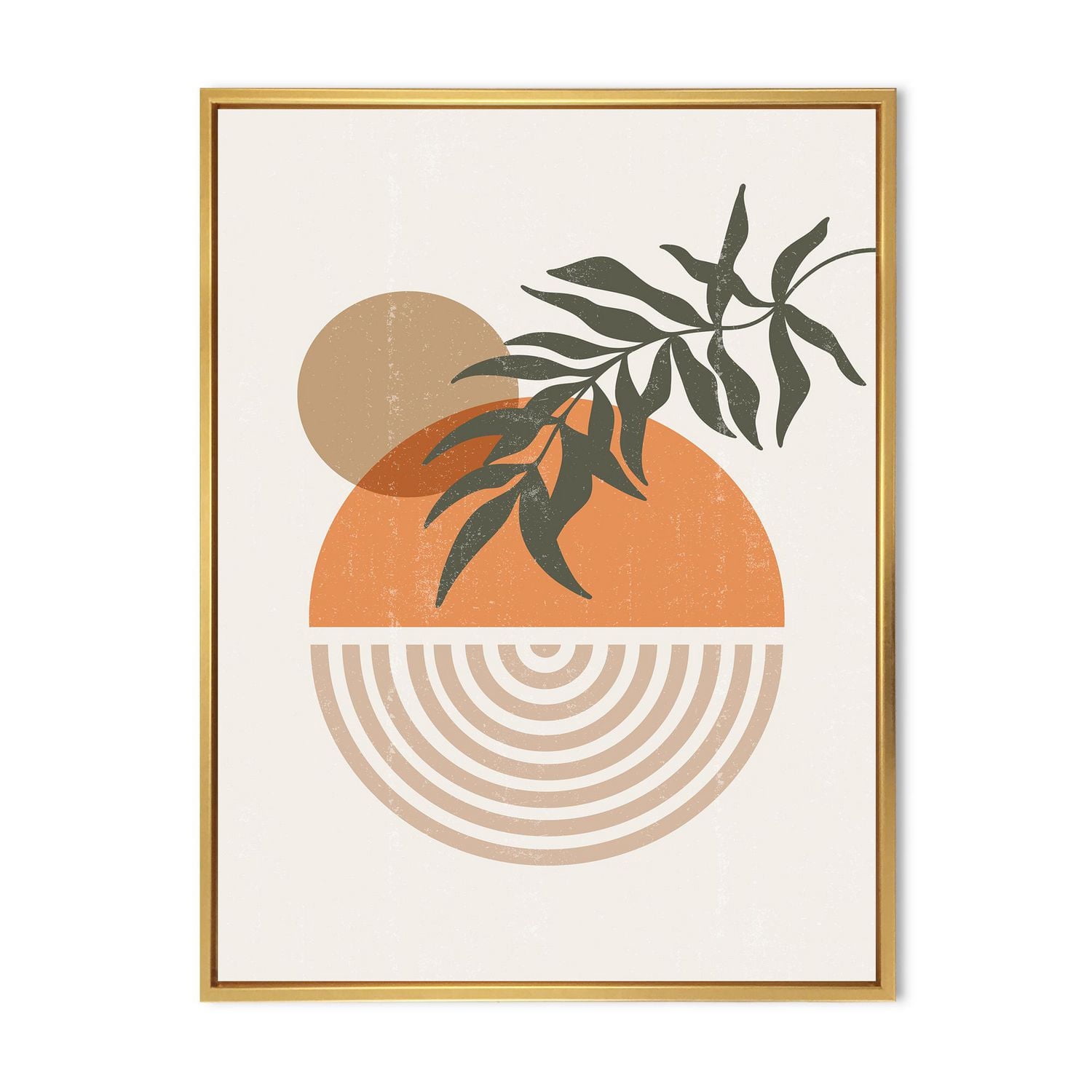 Designart Abstract Geometrical Sun and Moon With Leaf I FLOAT FRAME WALL ART