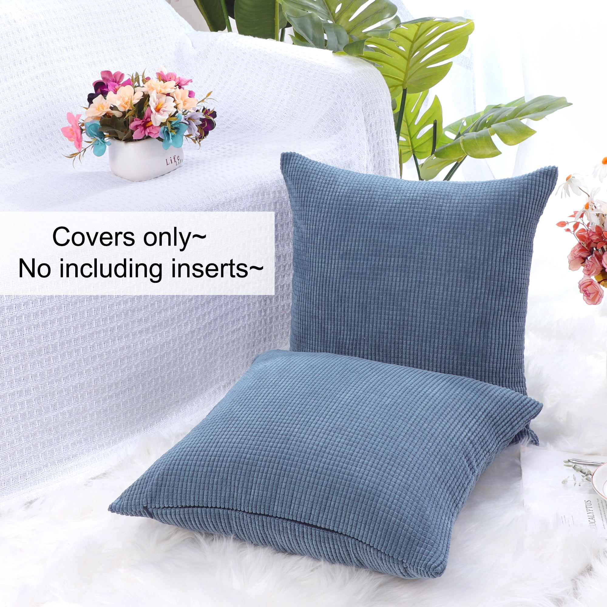 Unique Bargains 2-pcs Corduroy Decorative Throw Pillow Covers Teal Blue 20"x20"
