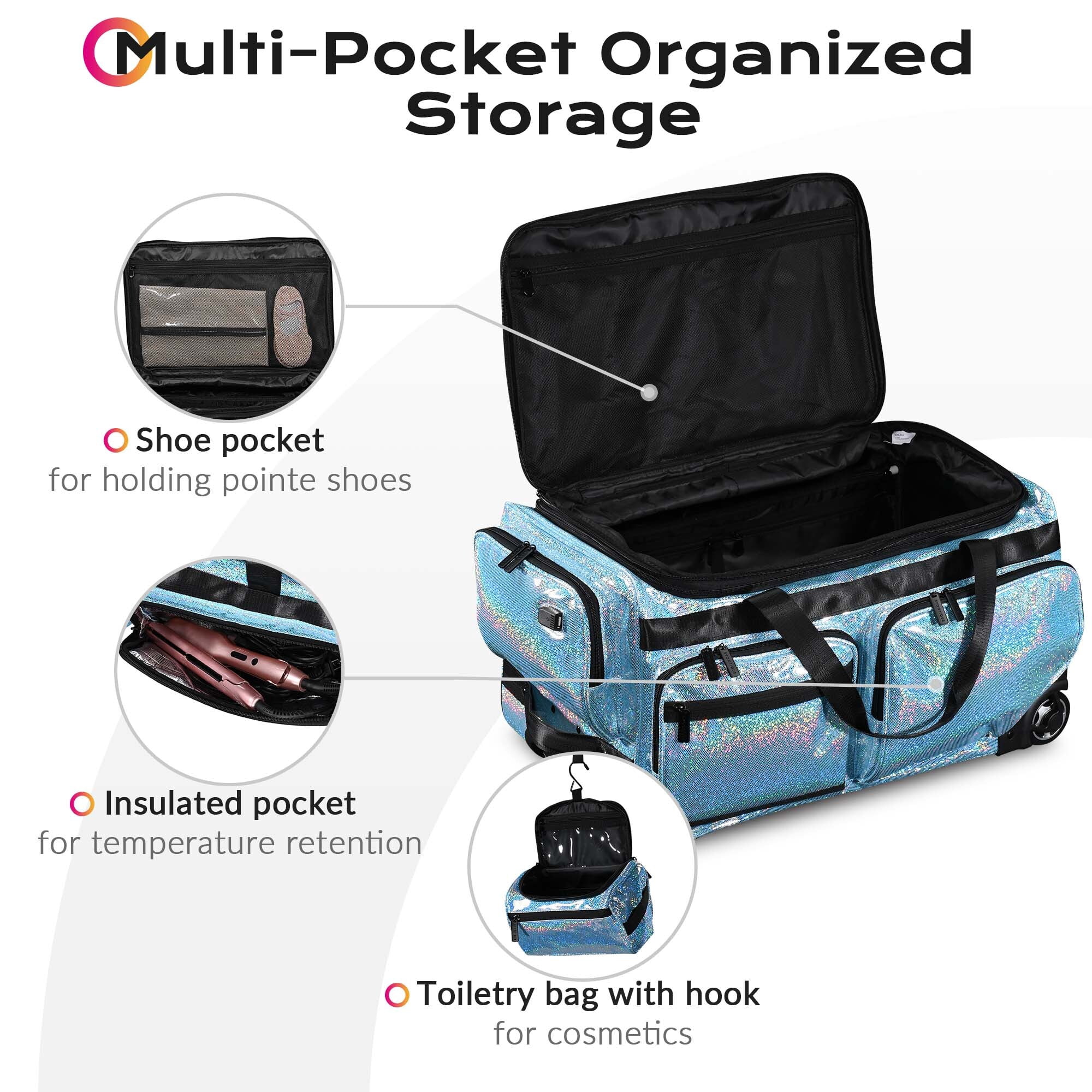 Byootique Dance Bag with Wheels Travel Duffle Bag Expandable Storage FA Sapphire