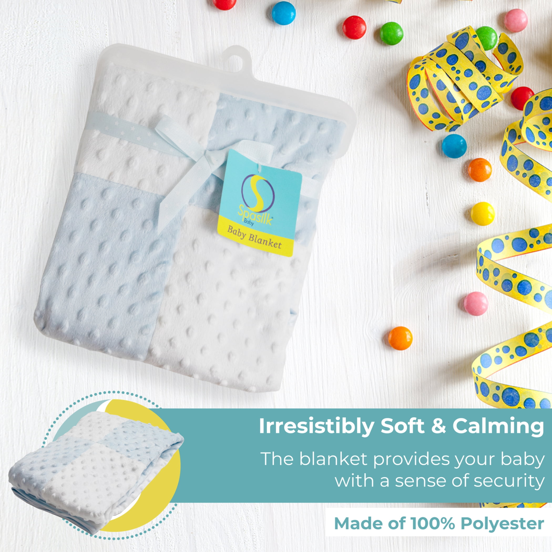 Spasilk Minky Raised Dot Blanket with Satin Trim for Stroller or Crib, Blue