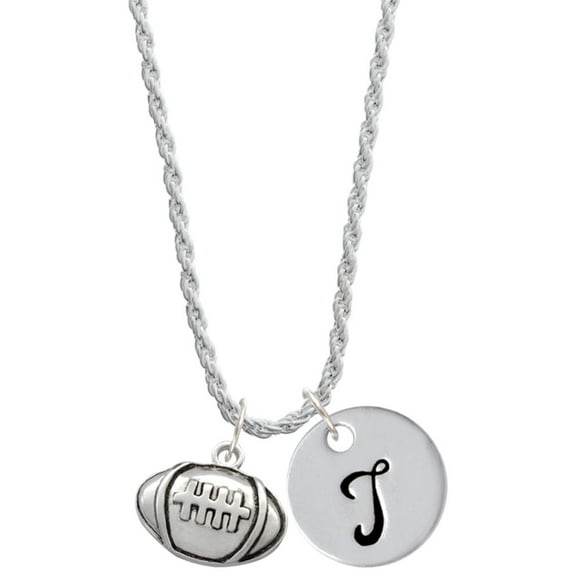 Delight Jewelry Silvertone Large Football Silvertone Script Initial Disc - T - Charm Necklace, 20" 3"