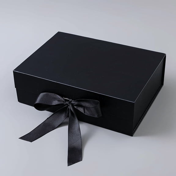 XmhyTop-A 1 Pcs Black Collapsible Gift Box 22*16*8.8cm Party Favor Boxes, Wedding Favor Boxes, Paper Gift Box with Ribbon, Reusable Gift Box