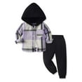 thumbnail image 3 of Owordtank Toddler Boy Clothes Plaid Hooded Shirt White T-shirt Top and Solid Color Pants 3Pcs Winter Boys Clothes, 3 of 6