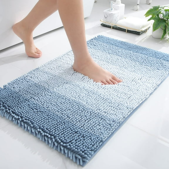 Smiry Luxury Chenille Bathroom Rugs, Shaggy Absorbent Bath Rugs, Non-Slip Bath Mats for Bathroom, 20x32, Blue