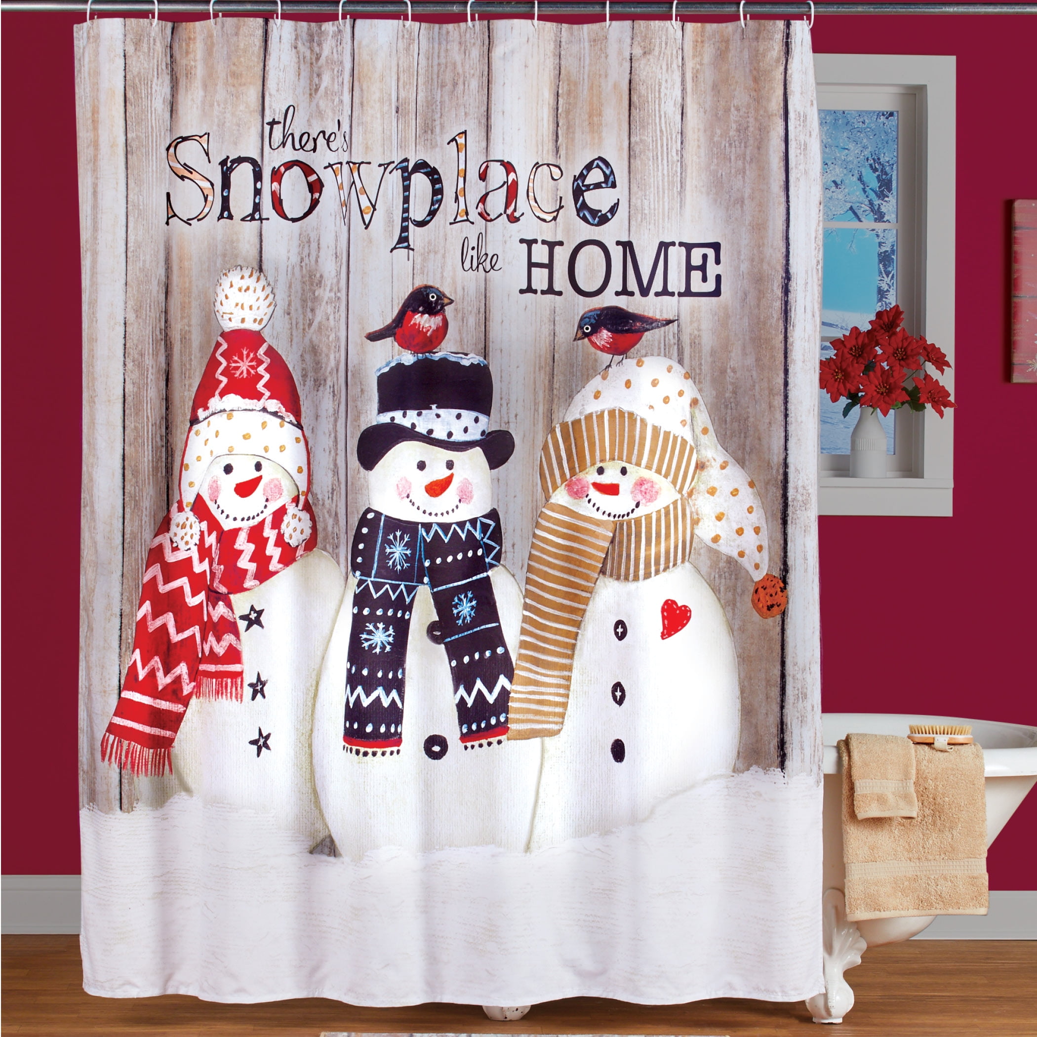 Rustic-Snowman-Holiday-Shower-Curtain---Festive-Seasonal-...