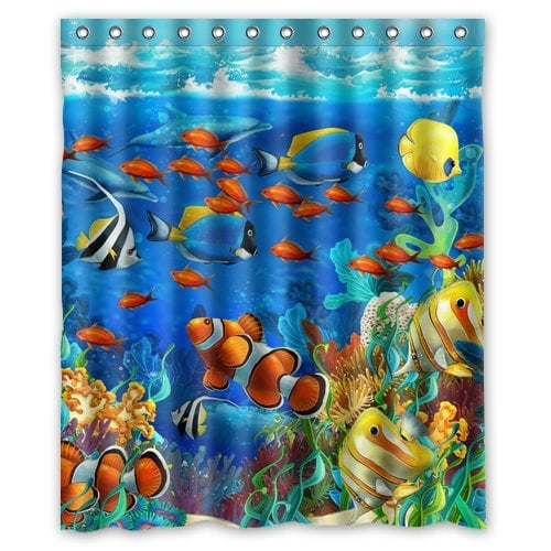 BPBOP Tropical Fish Waterproof Shower Curtain 66x72 inches