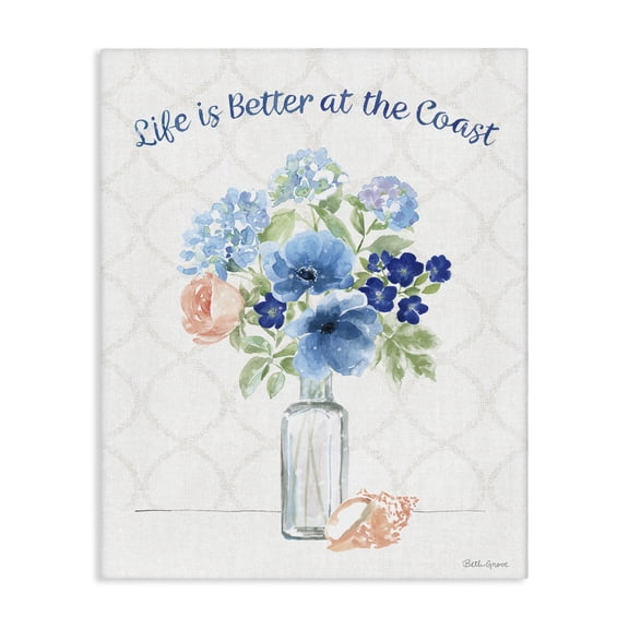Stupell Industries Shabby Chic Better at the Coast Florals Canvas Art, 24 x 30, by Beth Grove