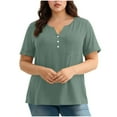 thumbnail image 5 of XUNKUSGA Plus Size Tops for Women Summer Short Sleeve V Neck Tunic Tops Fashion Button Down Henley Shirts for Women Loose Casual T-Shirts for Women XL-5XL Blue, 5 of 9