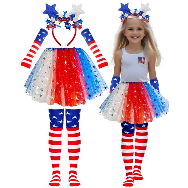 Set de tutú BeSky del 4 de julio para niñas de 6 a 12 años con accesorios