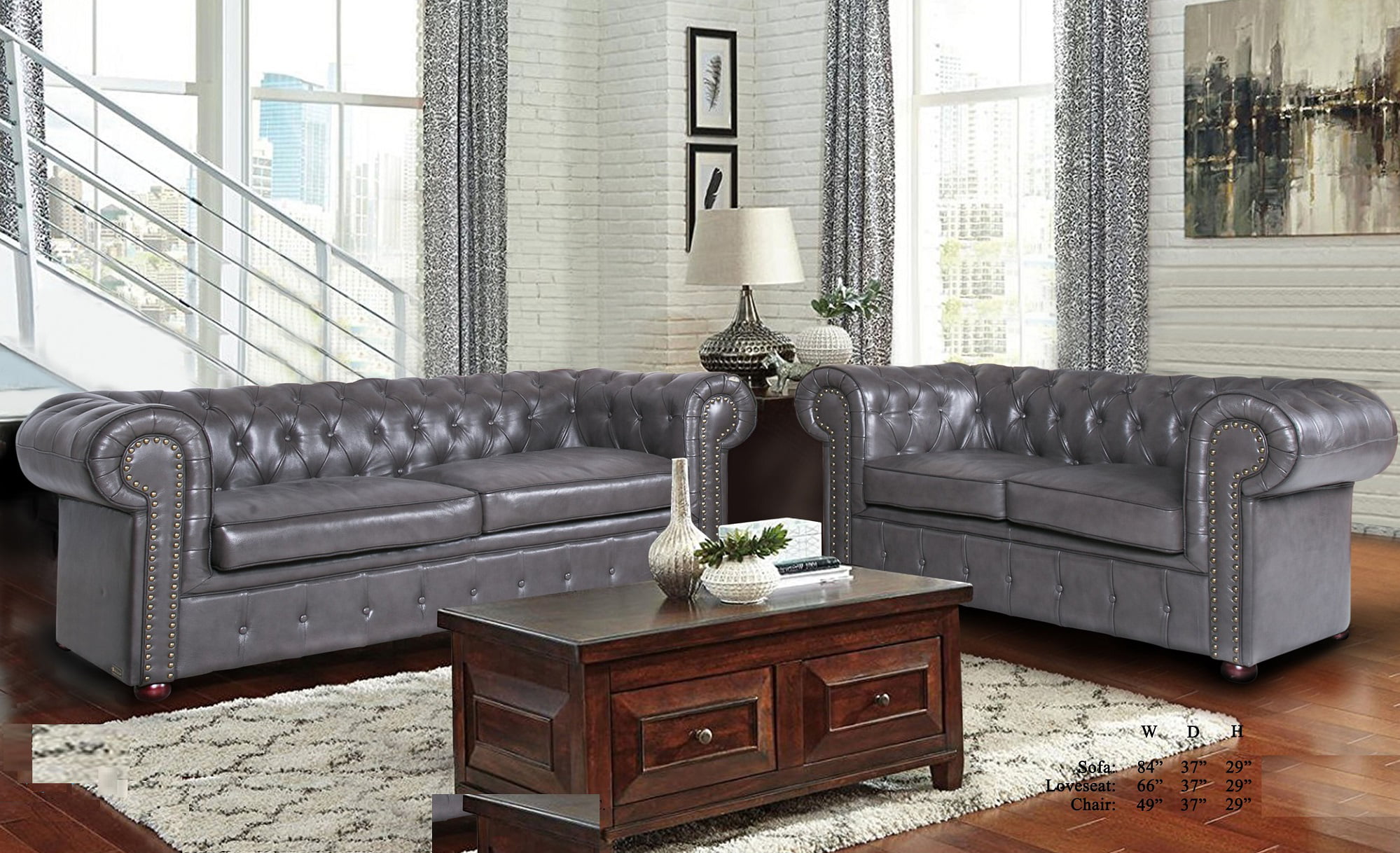 Formal Luxurious Living Room Furniture Gray 2pc Sofa Set ...