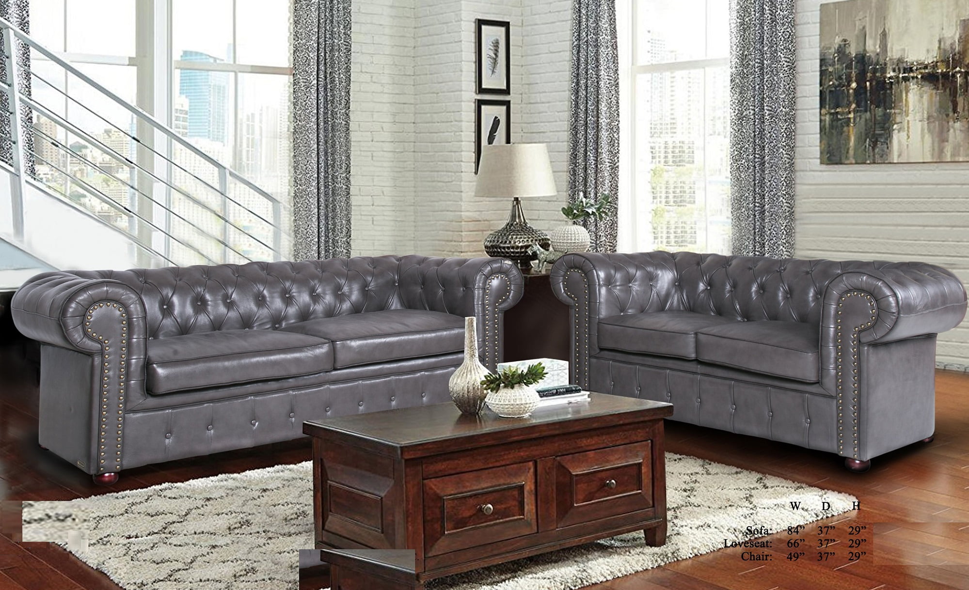  Formal  Luxurious Living  Room Furniture Gray 2pc Sofa  Set 