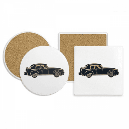 

Black Classic Cars Pattern Outline Coaster Cup Mug Holder Absorbent Stone Cork Base Set