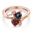 thumbnail image 3 of Gem Stone King 18K Rose Gold Plated Silver Green Mystic Topaz Red Garnet and White Lab Grown Diamond Ring for Women (1.98 Cttw, Heart Shape 6MM, Gemstone Birthstone, Size 8), 3 of 6