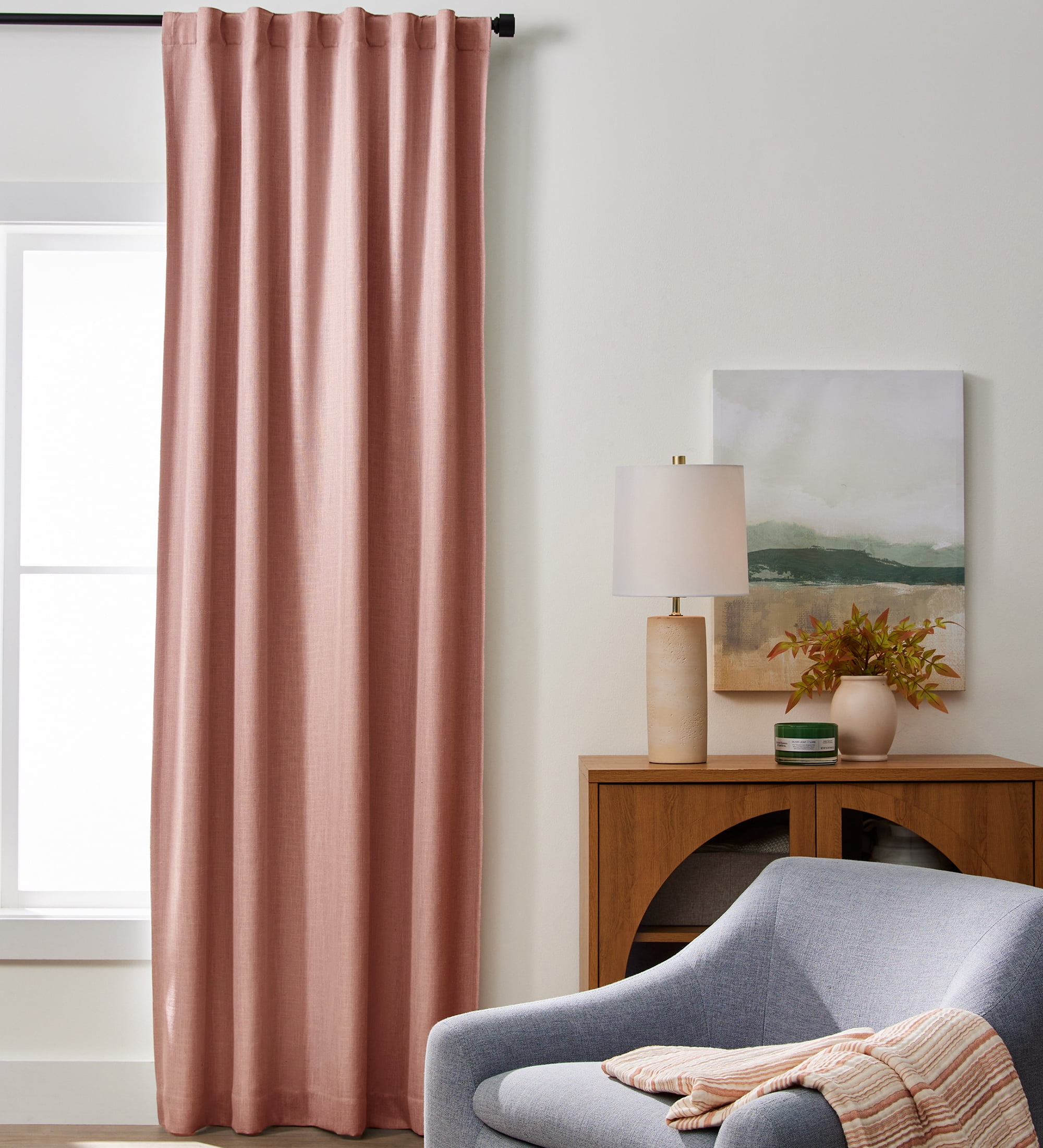 Better Homes & Gardens 100% Blackout Linen Blend Single Curtain, 50x108, Old Rose