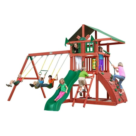 Gorilla Playsets Highcrest Cedar Swing Set with Green Vinyl Canopy
