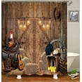 thumbnail image 3 of 4PCS Western Shower Curtain Set, Rodeo Cowboy Hat Boots Shotgun Guitar Wagon Wheel Hay Bales Ranch Wild West Brown Rustic Barn Door Country Bathroom Decor, Non-slip Bath Mat, Farmhouse, 3 of 7