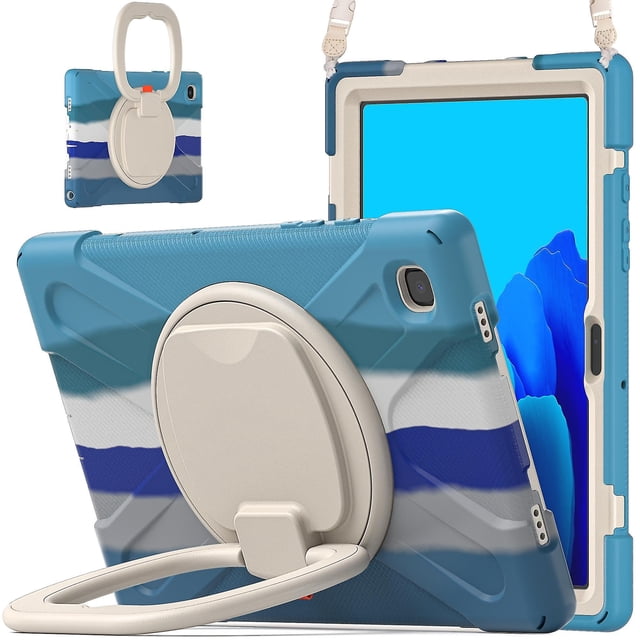 Funda colorida para Samsung Tab A7 de 10,4 pulgadas T500 con correa para el hombro, soporte de anillo ajustable grande y protección contra golpes.