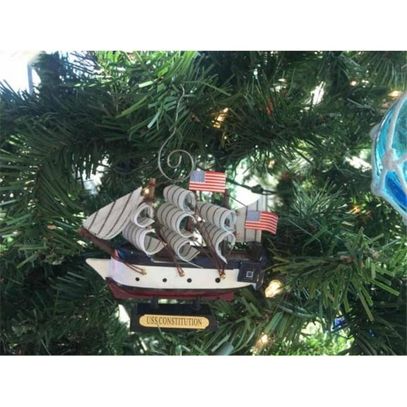 Wooden USS Constitution Tall Model Ship Christmas Ornament 4 in